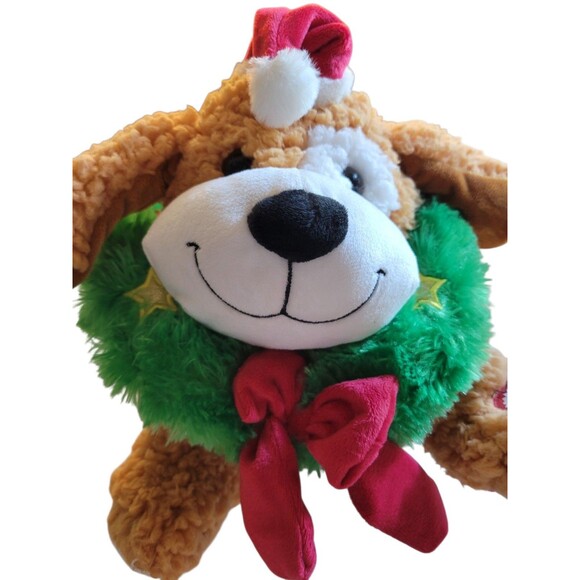 Goffa Plush Animated Puppy Dog Christmas Wiggles Light Up Wreath 10" - Picture 10 of 10